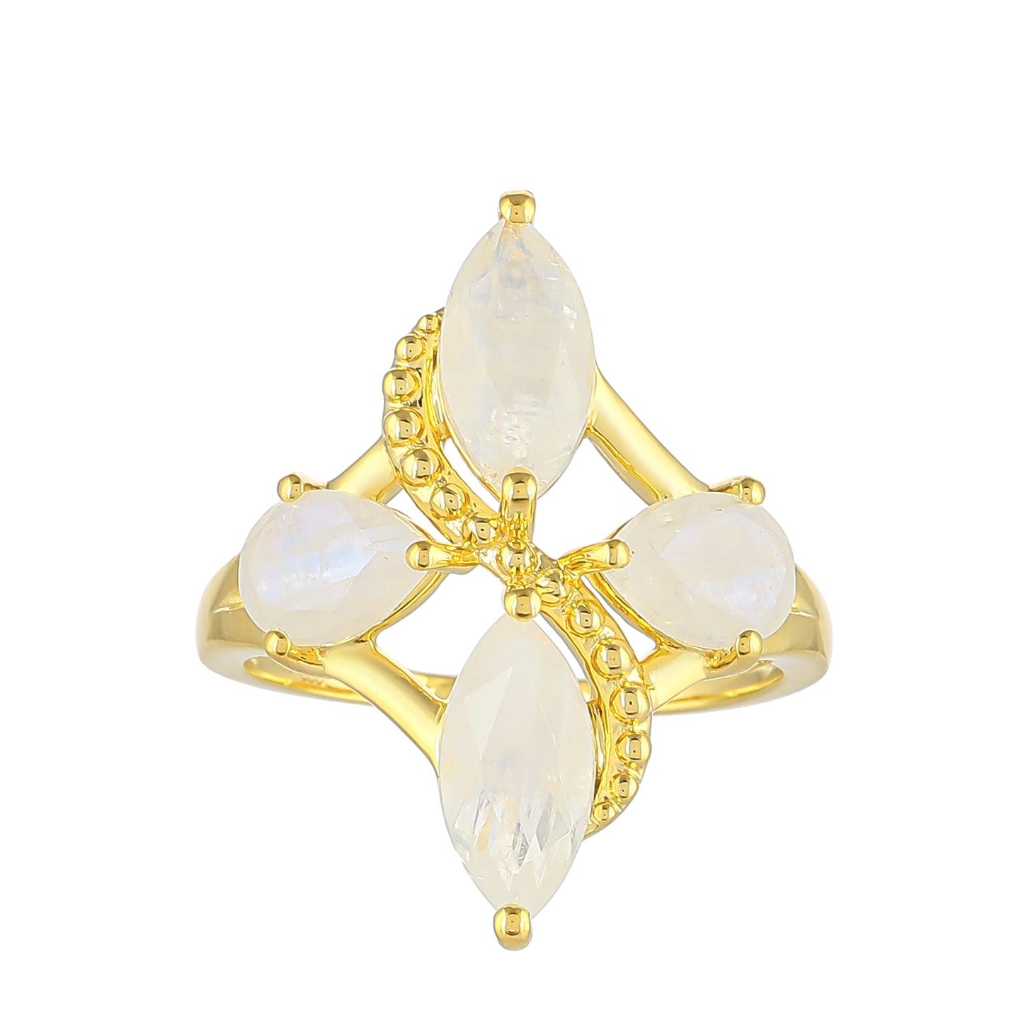 Anillo de Plata Bañada en Oro con Piedra Lunar Arco Iris