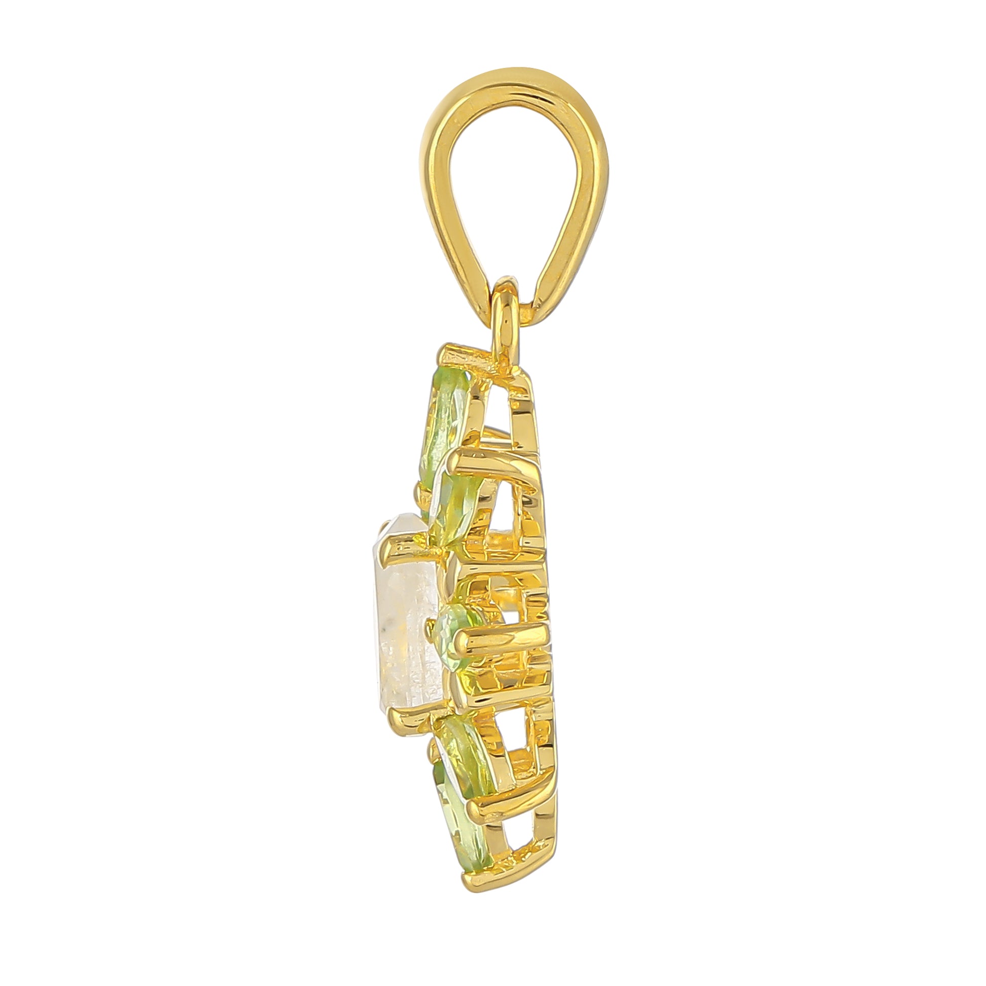 Colgante de Plata Bañada en Oro con Piedra Lunar Arco Iris y Peridoto 2 