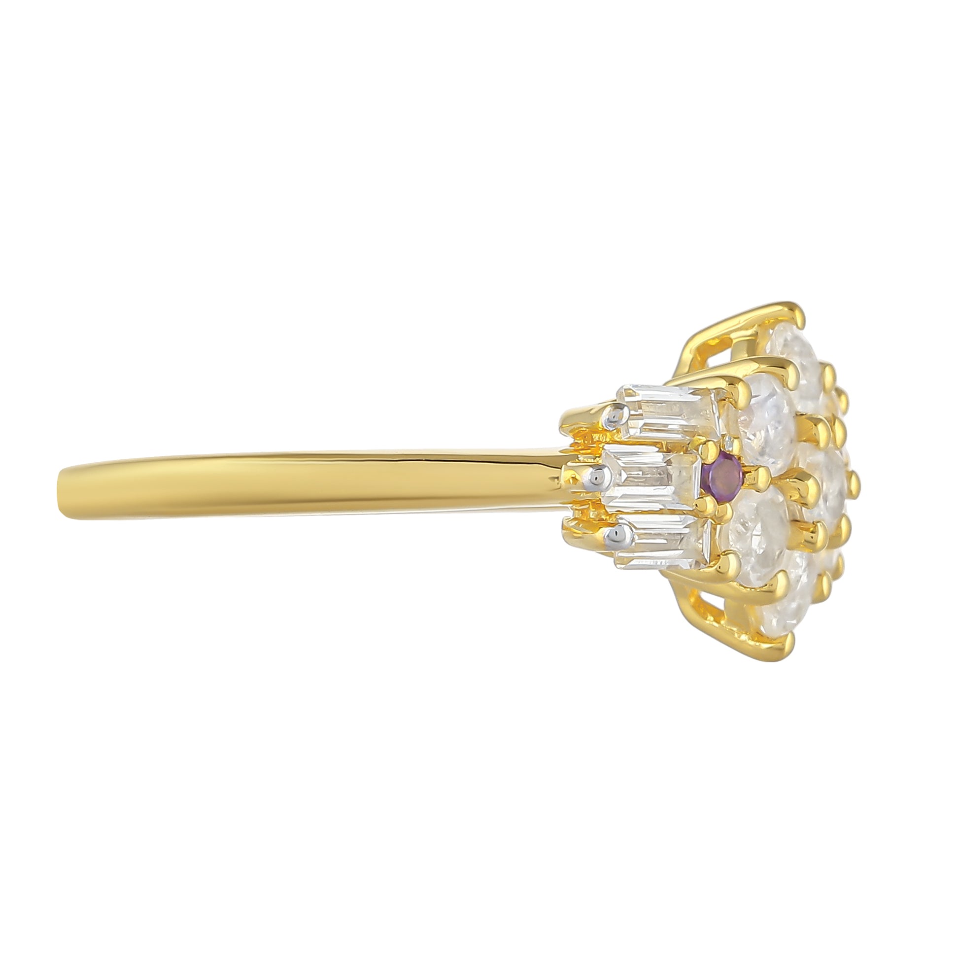 Anillo de Plata Bañada en Oro con Piedra Lunar Arco Iris y Amatista de Brasil 2 