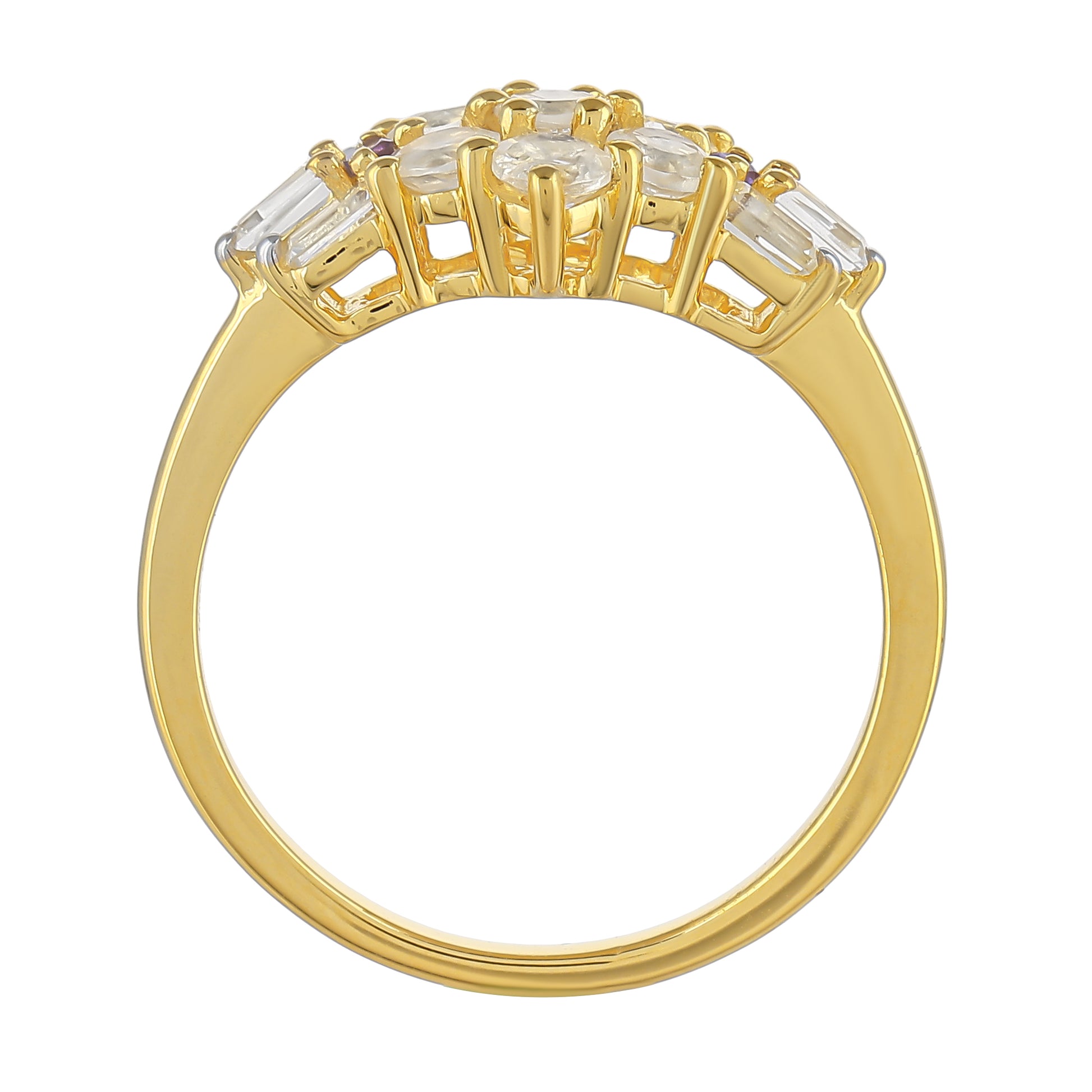 Anillo de Plata Bañada en Oro con Piedra Lunar Arco Iris y Amatista de Brasil 4 