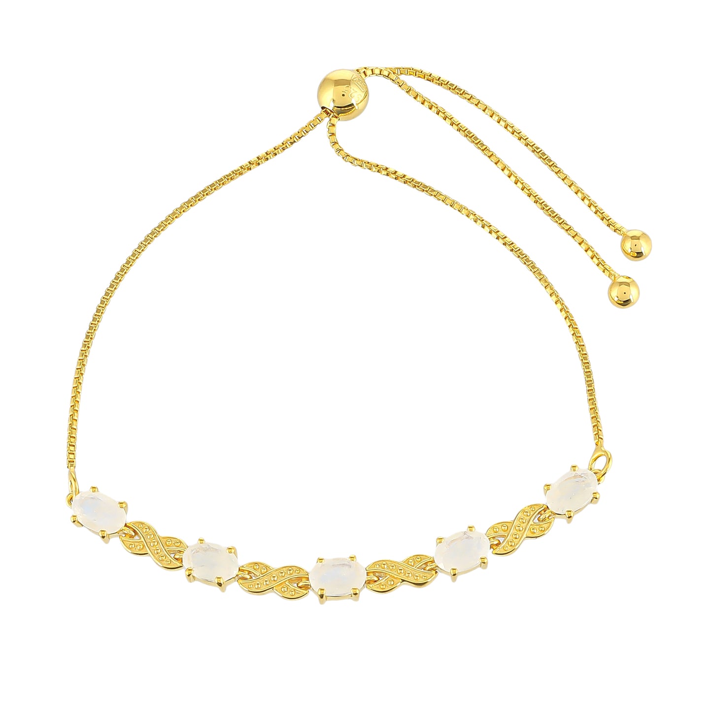 Pulsera de Plata Bañada en Oro con Piedra Lunar Arco Iris