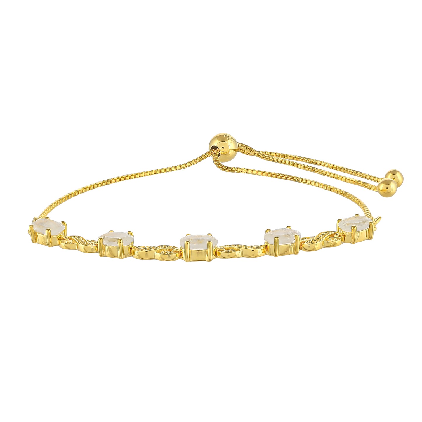 Pulsera de Plata Bañada en Oro con Piedra Lunar Arco Iris