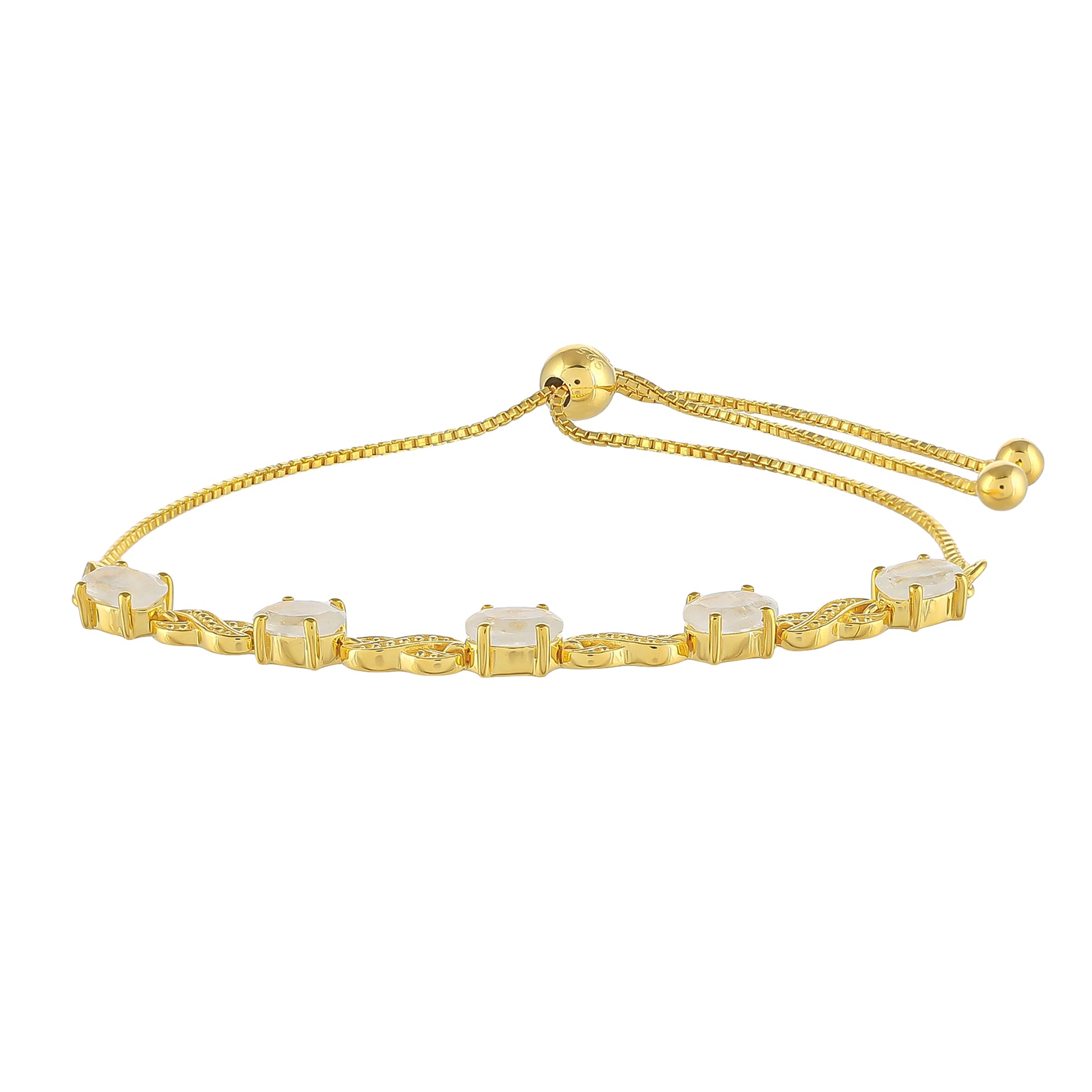 Pulsera de Plata Bañada en Oro con Piedra Lunar Arco Iris 2 