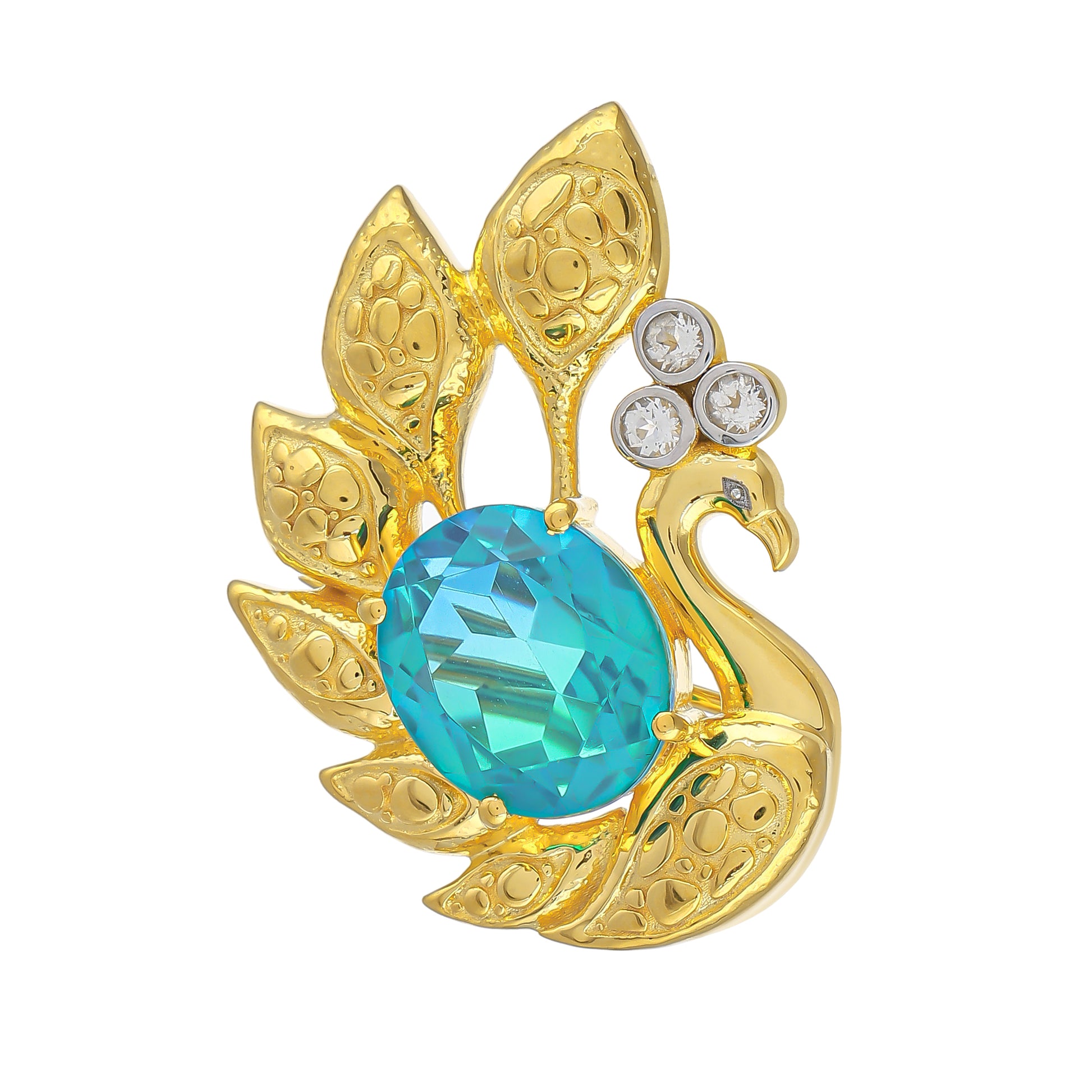 Broche de Plata Bañada en Oro con Cuarzo Pavo Real y Topacio Blanco 1 