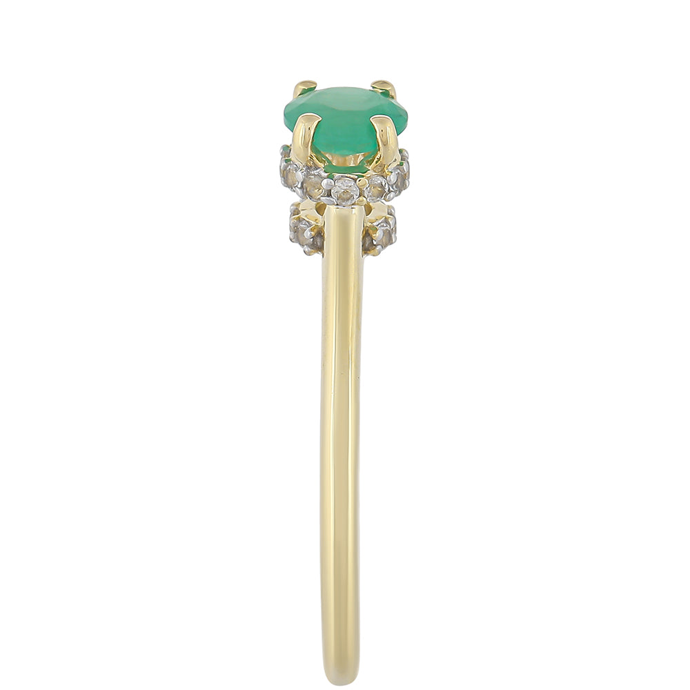 Anillo de Oro 9K con Esmeralda de Brasil y Topacio Blanco