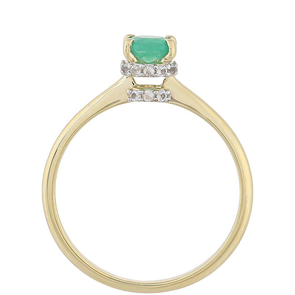 Anillo de Oro 9K con Esmeralda de Brasil y Topacio Blanco 4 