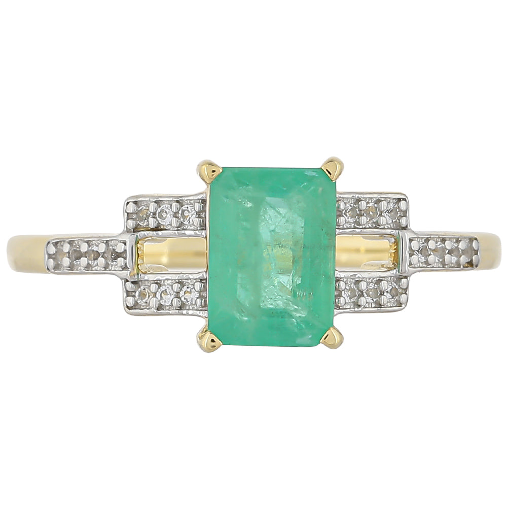 Anillo de Oro 9K con Esmeralda de Brasil y Topacio Blanco