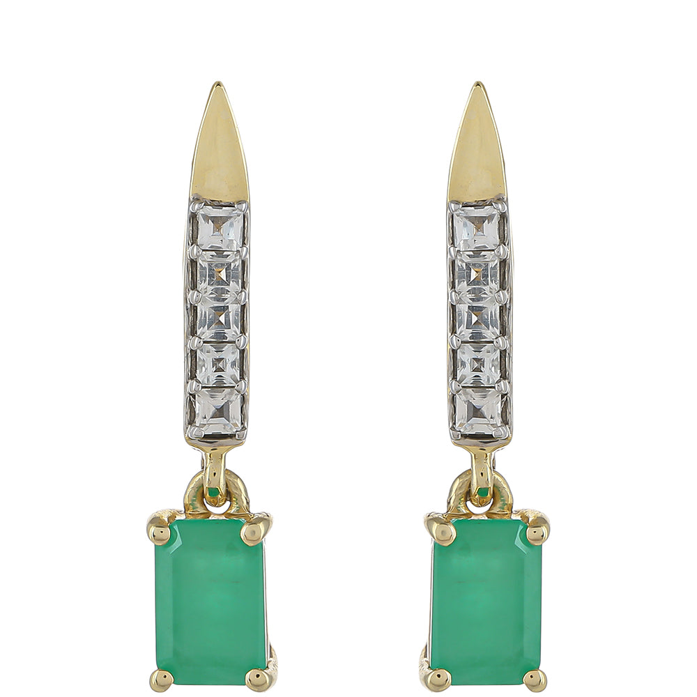 Pendientes de Oro 9K con Esmeralda de Brasil y Topacio Blanco
