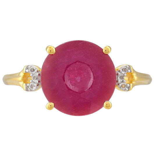 Anillo de Plata Bañada en Oro con Rubí de Tailandia y Topacio Blanco