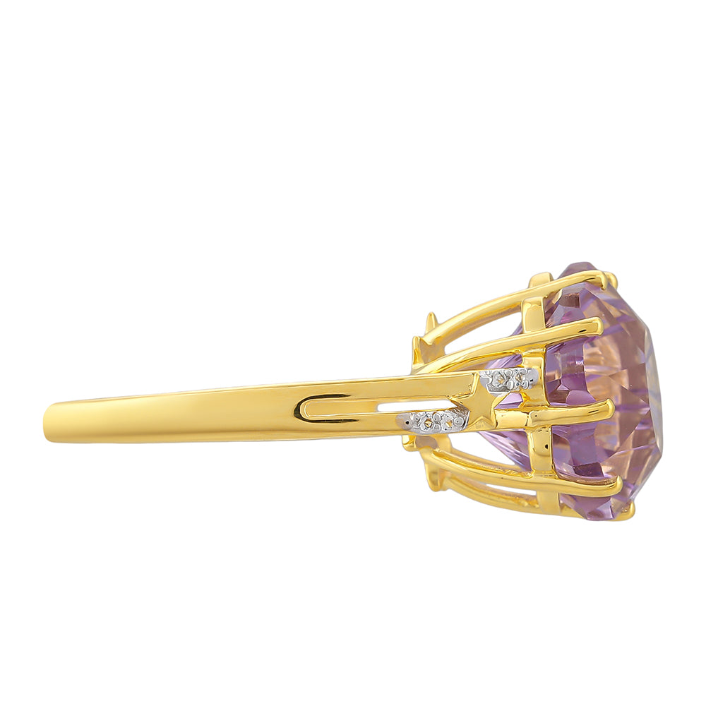 Anillo de Plata Bañada en Oro con Amatista Rosa de Francia y Topacio Blanco