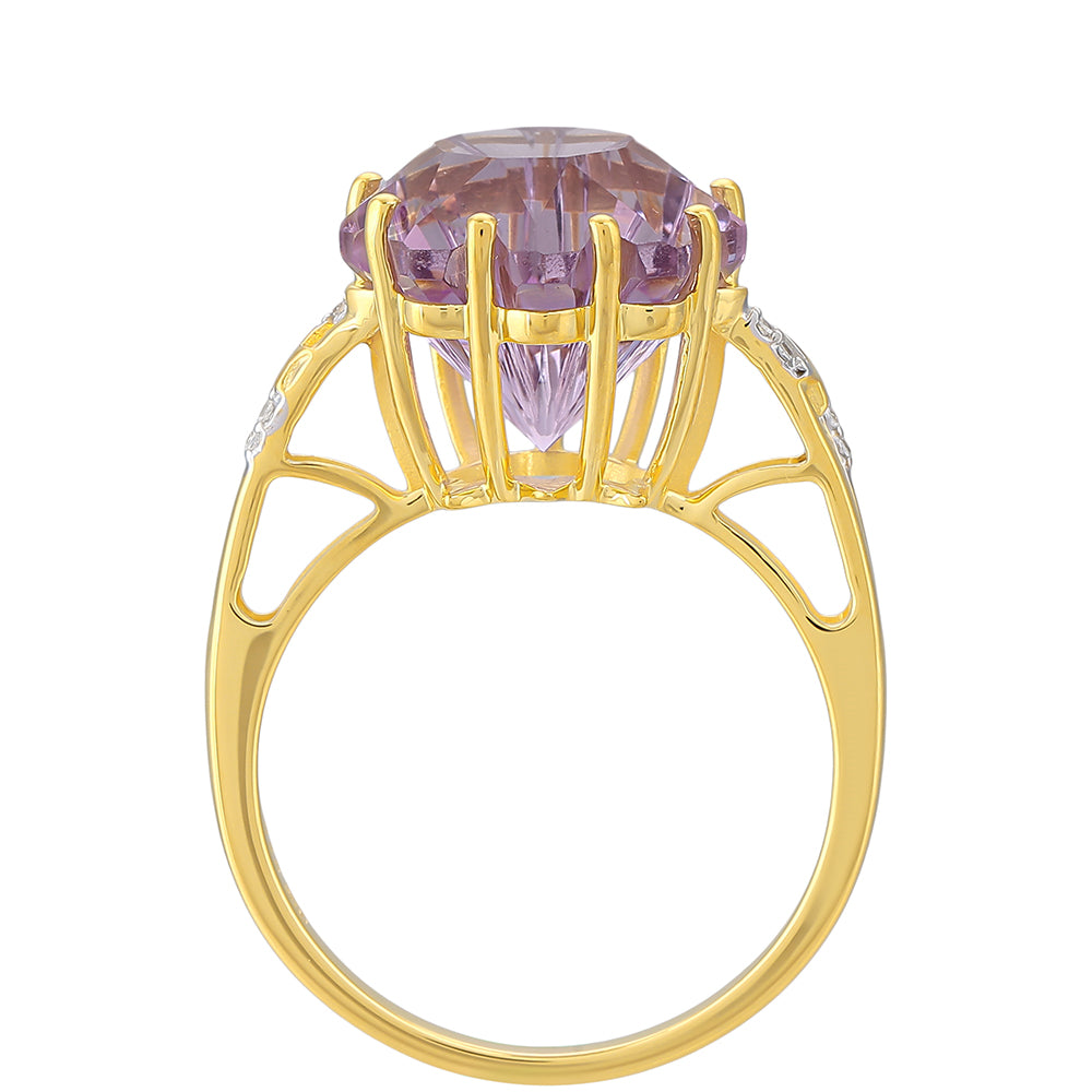 Anillo de Plata Bañada en Oro con Amatista Rosa de Francia y Topacio Blanco 4 
