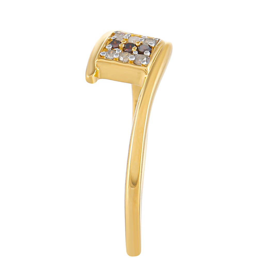 Anillo de Plata Bañada en Oro con Diamante Rojo y Diamante blanco