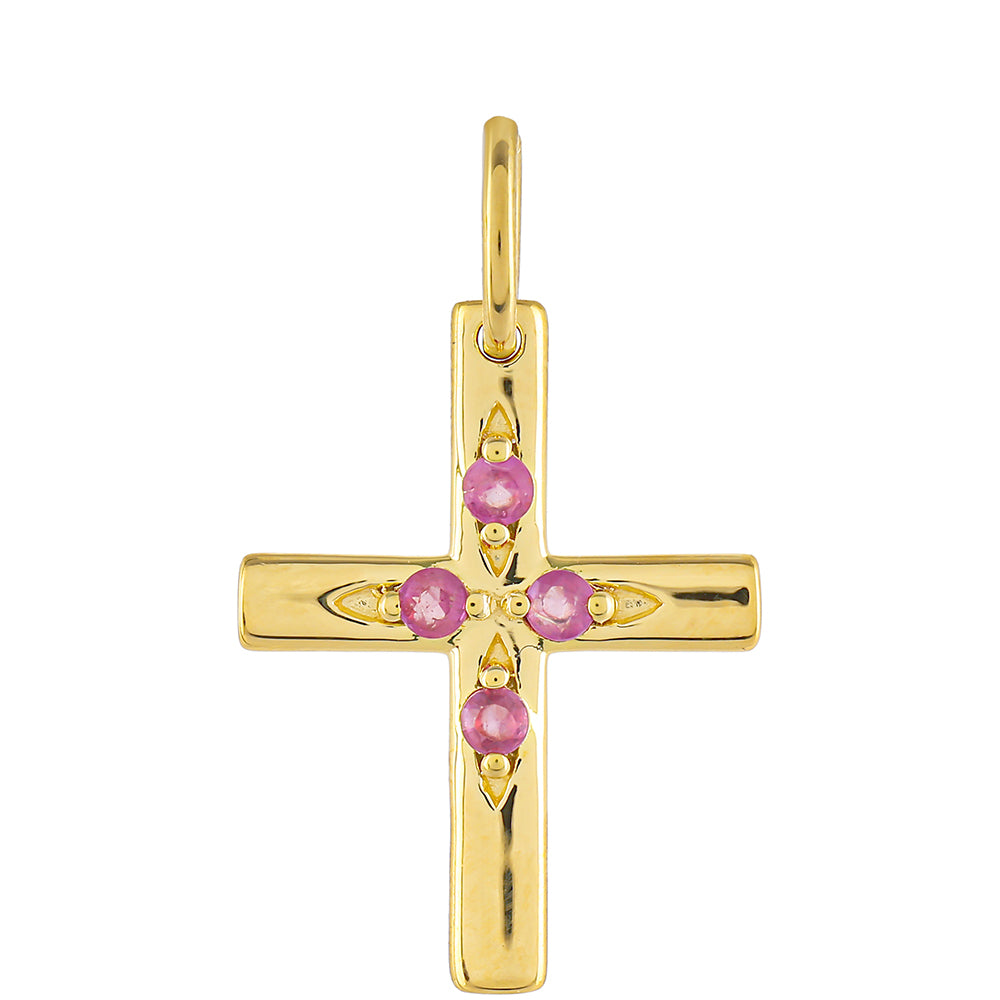 Cruz Conjunto de Plata Bañada en Oro con Rubí de Tailandia y Esmeralda de Brasil ( Colgante )