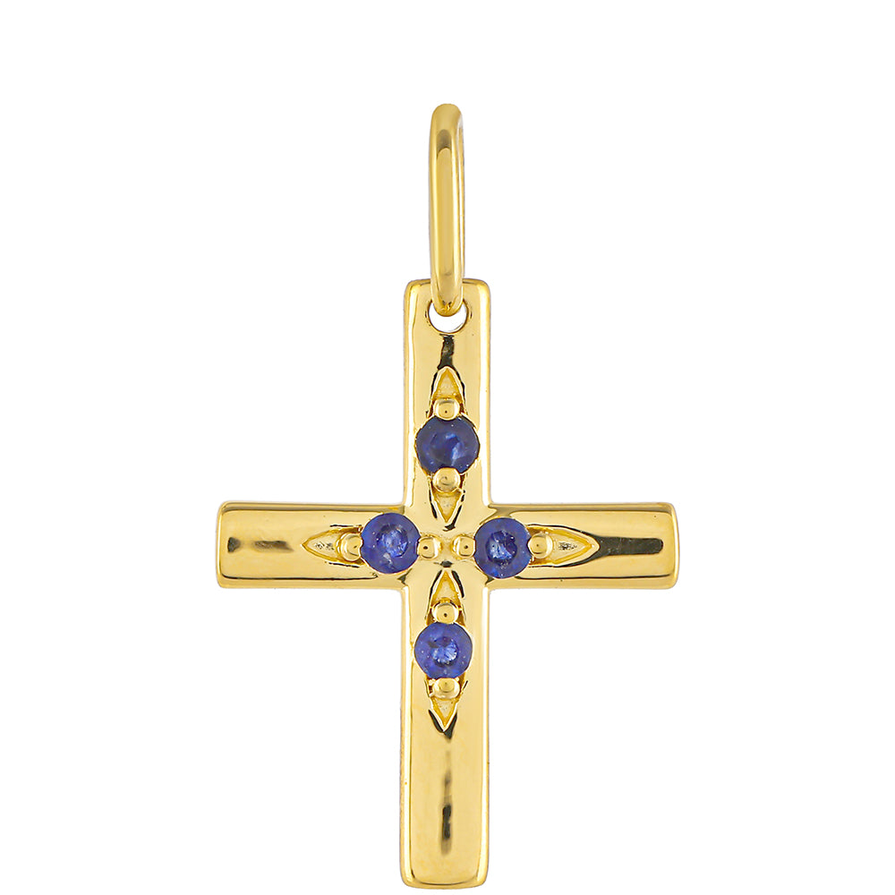 Cruz Conjunto de Plata Bañada en Oro con Rubí de Tailandia y Esmeralda de Brasil ( Colgante ) 4 