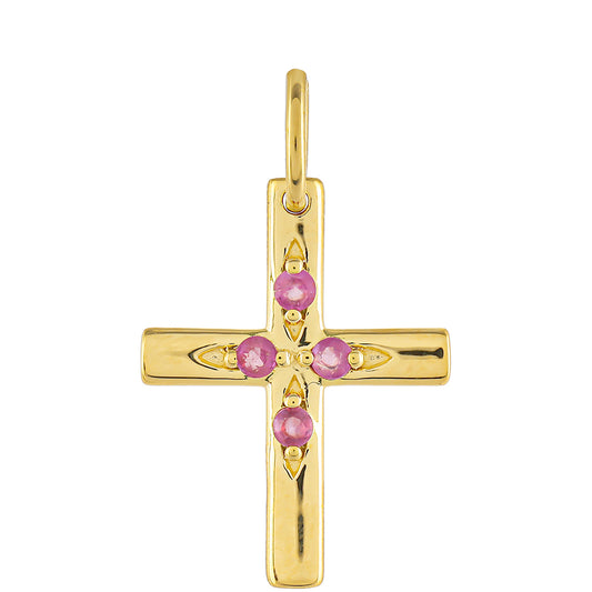 Cruz Conjunto de Plata Bañada en Oro con Rubí de Tailandia y Esmeralda de Brasil ( Colgante )