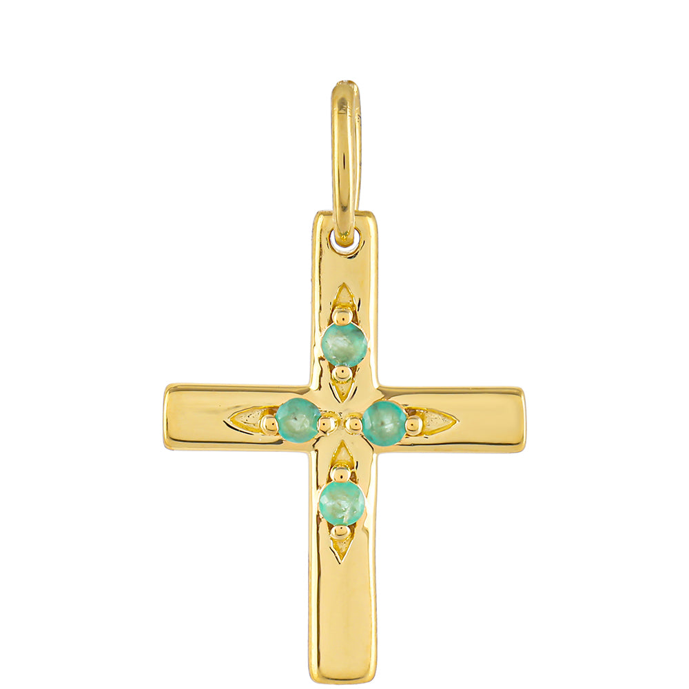 Cruz Conjunto de Plata Bañada en Oro con Rubí de Tailandia y Esmeralda de Brasil ( Colgante )