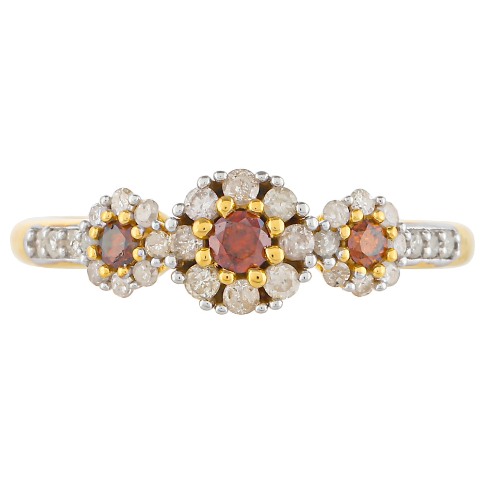 Anillo de Plata Bañada en Oro con Diamante Rojo y Diamante blanco 1 
