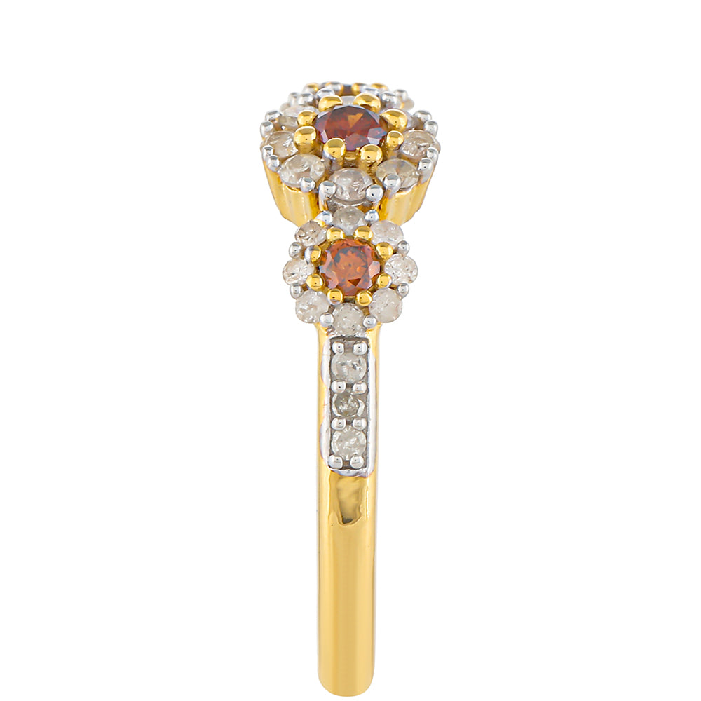 Anillo de Plata Bañada en Oro con Diamante Rojo y Diamante blanco 3 