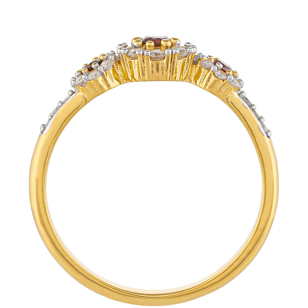 Anillo de Plata Bañada en Oro con Diamante Rojo y Diamante blanco