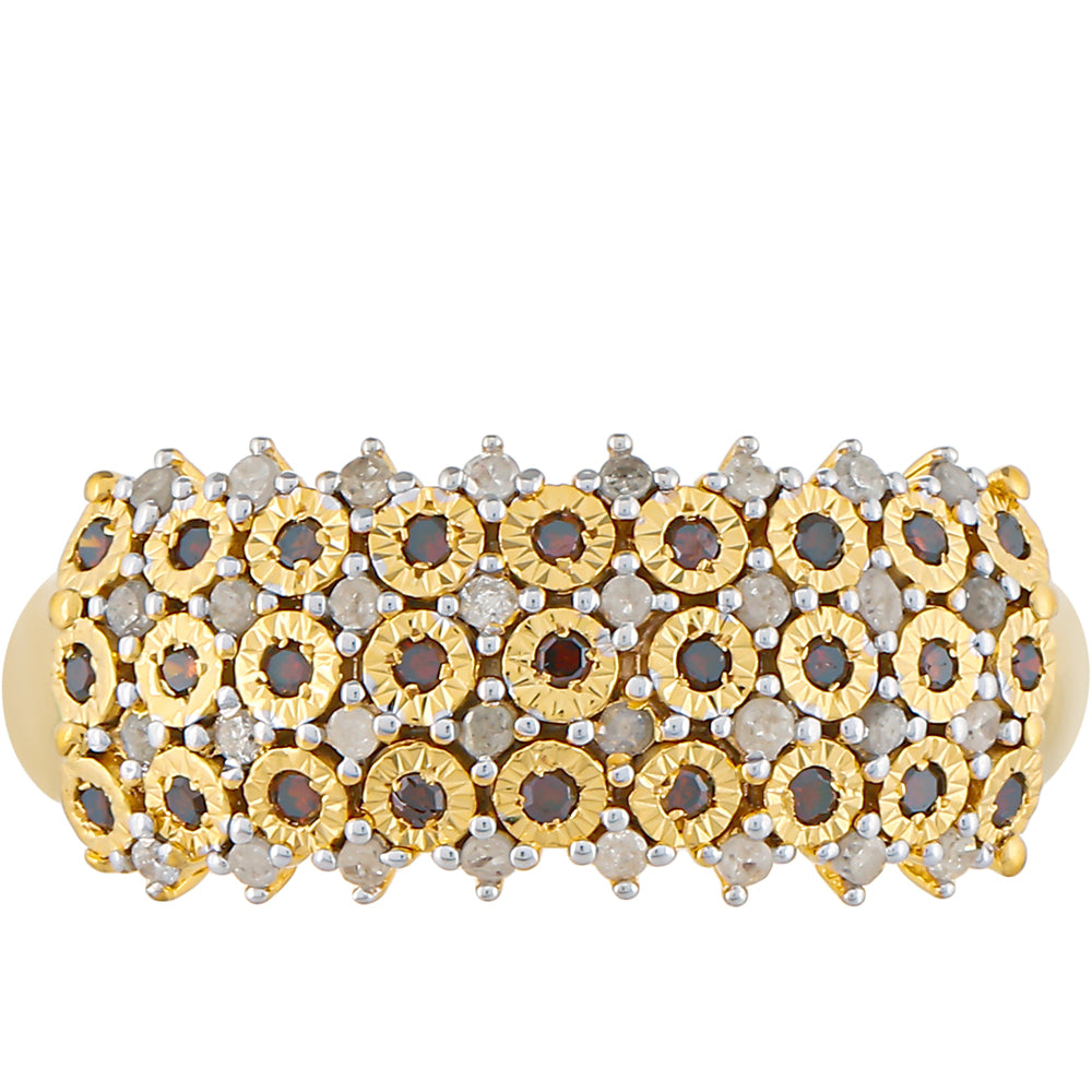 Anillo de Plata Bañada en Oro con Diamante Rojo y Diamante blanco 1 