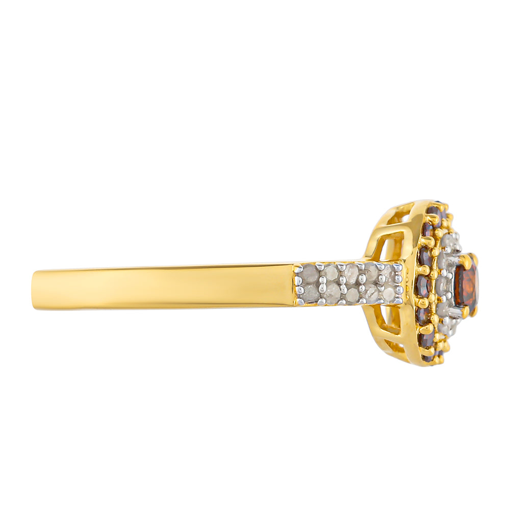 Anillo de Plata Bañada en Oro con Diamante Rojo y Diamante blanco 2 