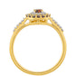 Anillo de Plata Bañada en Oro con Diamante Rojo y Diamante blanco