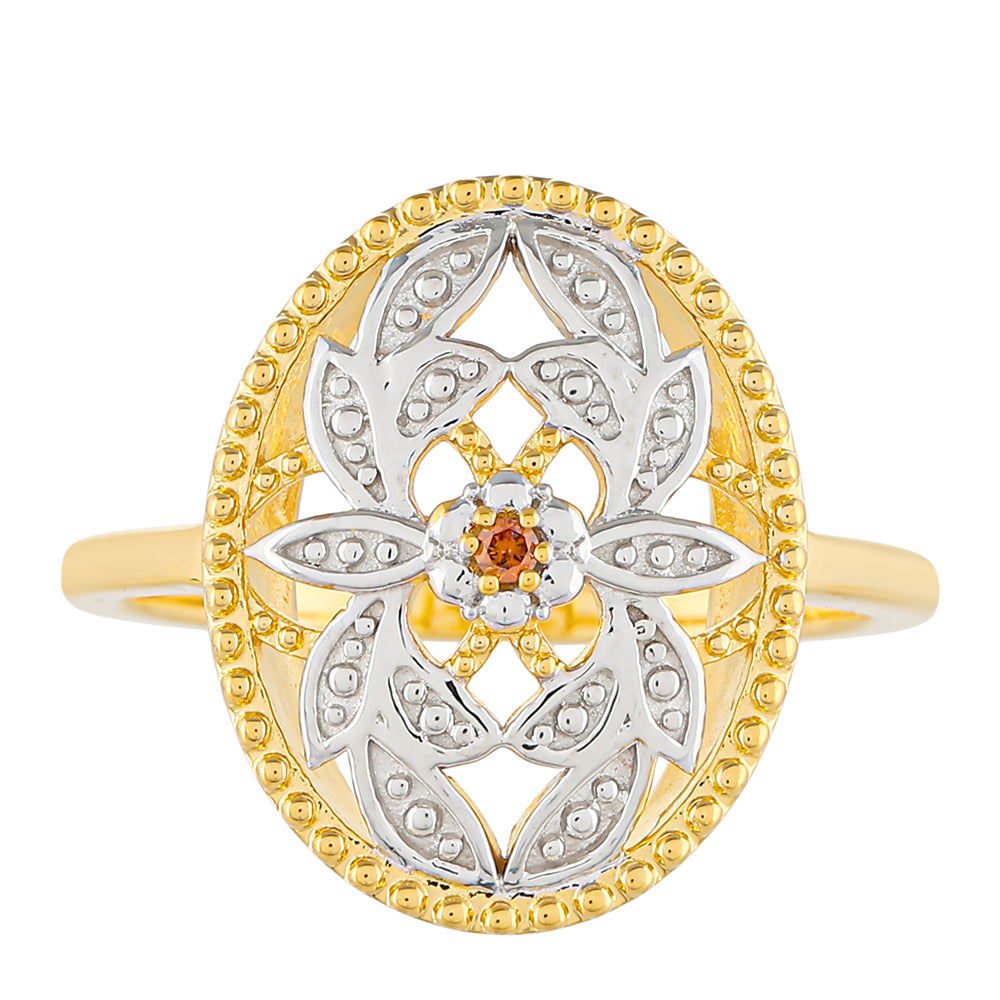 Anillo de Plata Bañada en Oro con Diamante Rojo