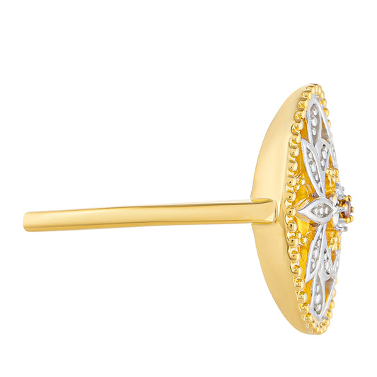 Anillo de Plata Bañada en Oro con Diamante Rojo