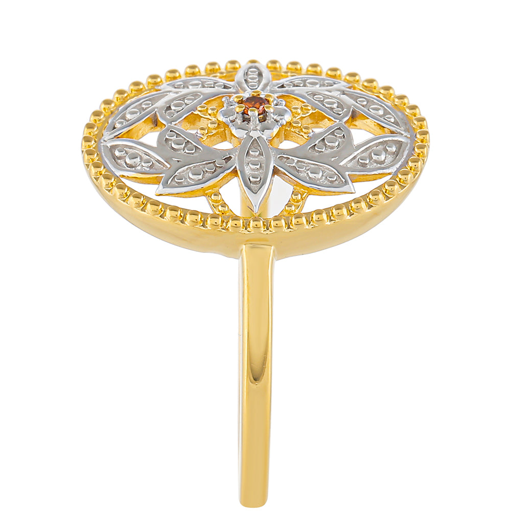 Anillo de Plata Bañada en Oro con Diamante Rojo