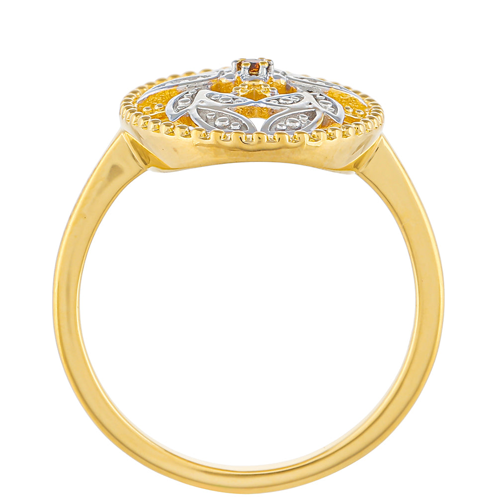 Anillo de Plata Bañada en Oro con Diamante Rojo