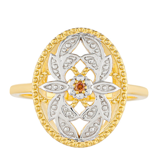 Anillo de Plata Bañada en Oro con Diamante Rojo