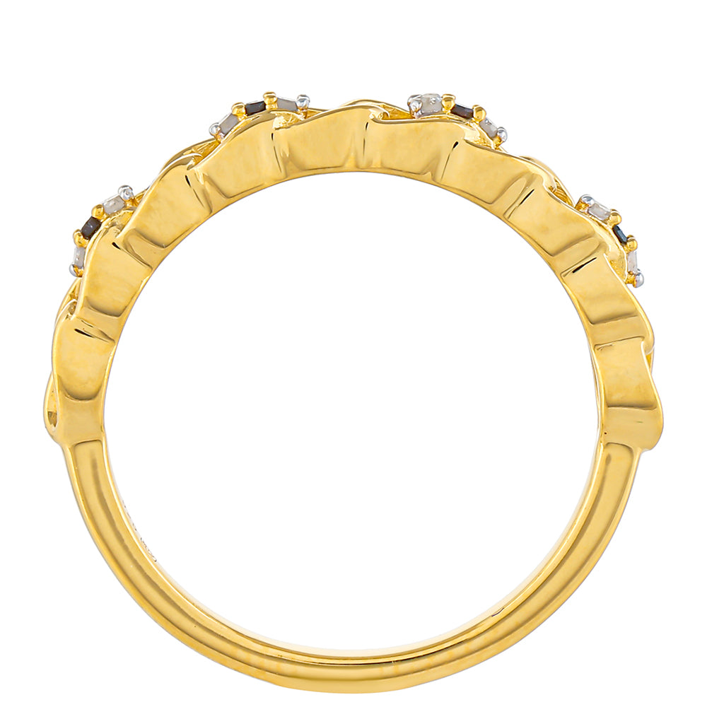 Anillo de Plata Bañada en Oro con Diamante Rojo y Diamante blanco