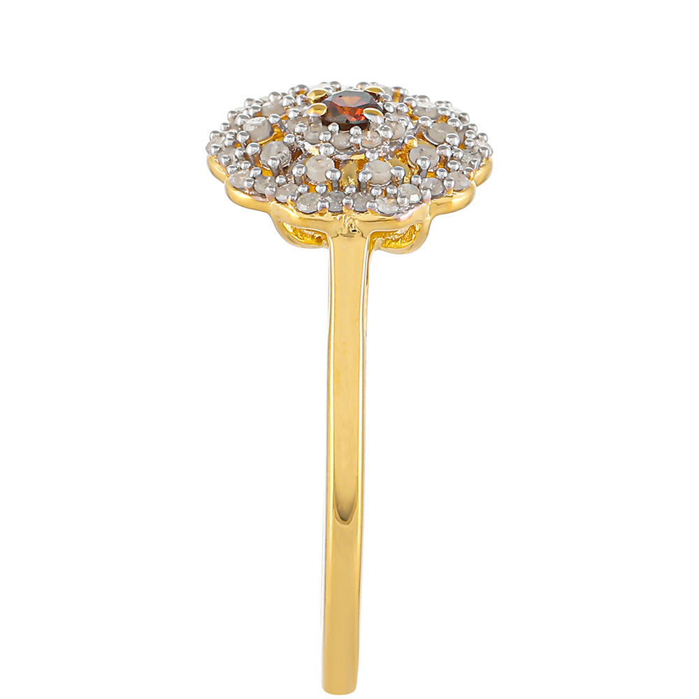 Anillo de Plata Bañada en Oro con Diamante Rojo y Diamante blanco 3 