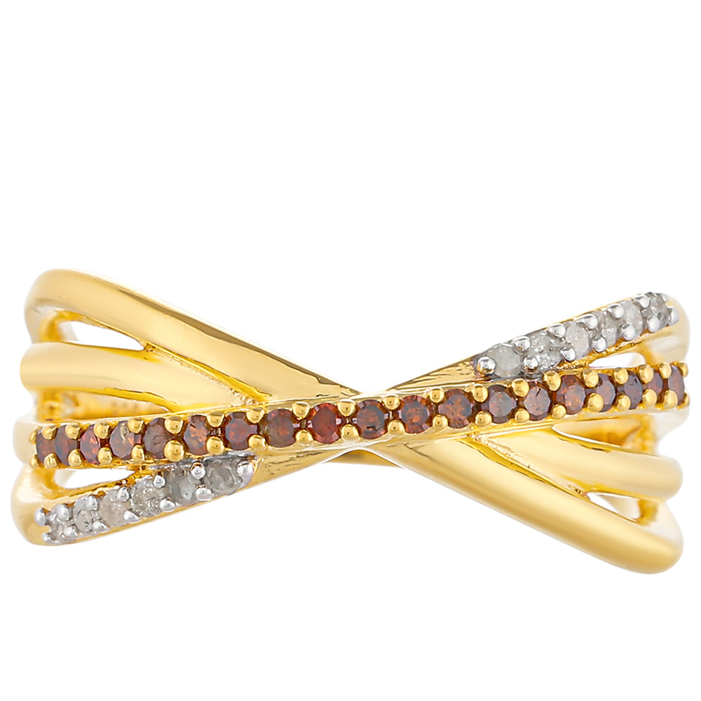 Anillo de Plata Bañada en Oro con Diamante Rojo y Diamante blanco 1 