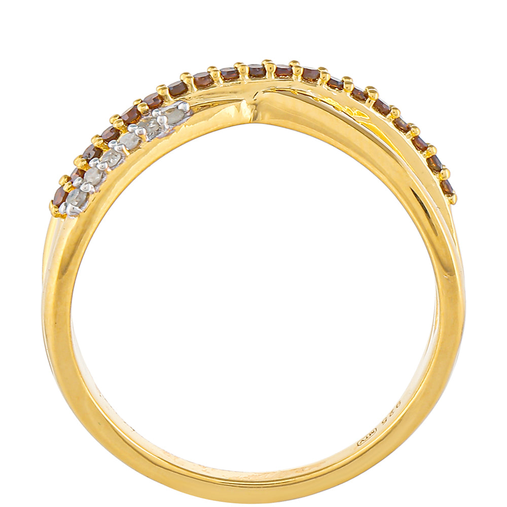 Anillo de Plata Bañada en Oro con Diamante Rojo y Diamante blanco 4 