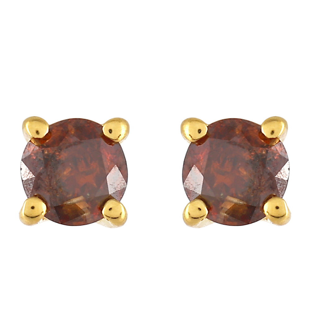 Pendientes de Plata Bañada en Oro con Diamante Rojo
