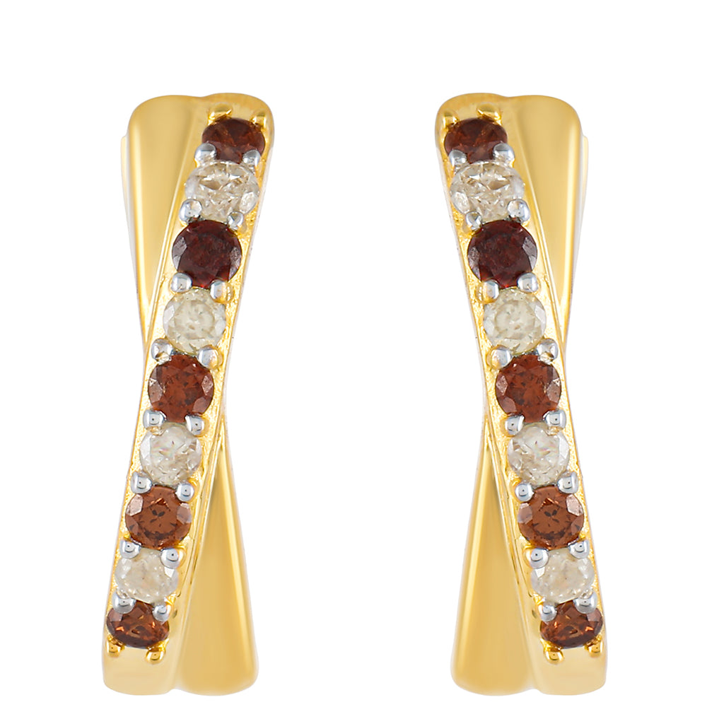 Pendientes de Plata Bañada en Oro con Diamante Rojo y Diamante blanco 1 