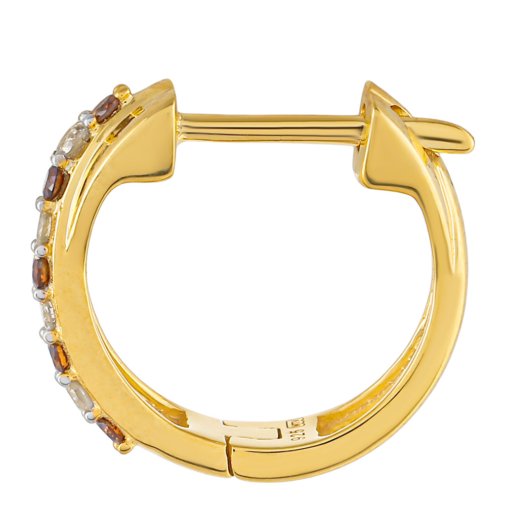 Pendientes de Plata Bañada en Oro con Diamante Rojo y Diamante blanco 2 