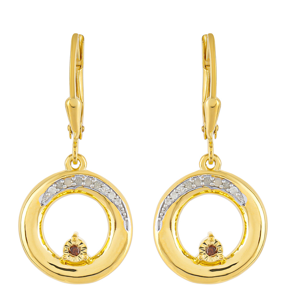 Pendientes de Plata Bañada en Oro con Diamante Rojo y Diamante blanco 1 