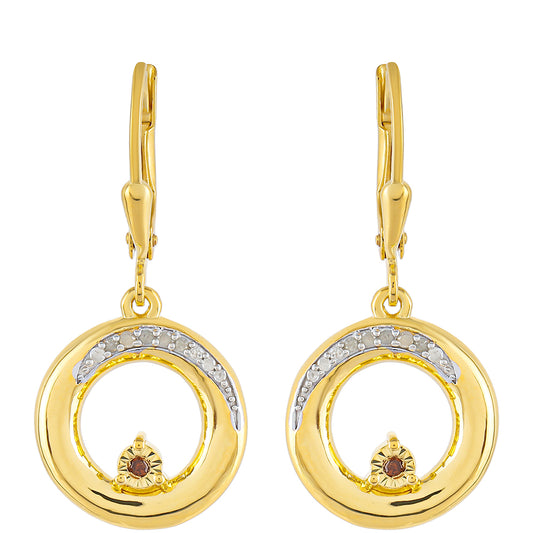 Pendientes de Plata Bañada en Oro con Diamante Rojo y Diamante blanco