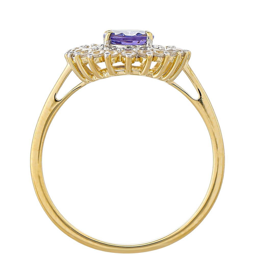 Anillo de Oro 9K con Tanzanita AAA y Zircón natural