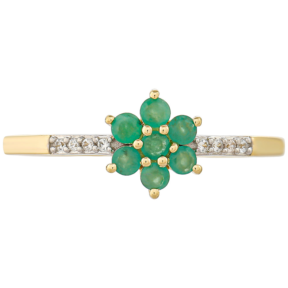 Anillo de Oro 9K con Esmeralda de Brasil y Zircón natural