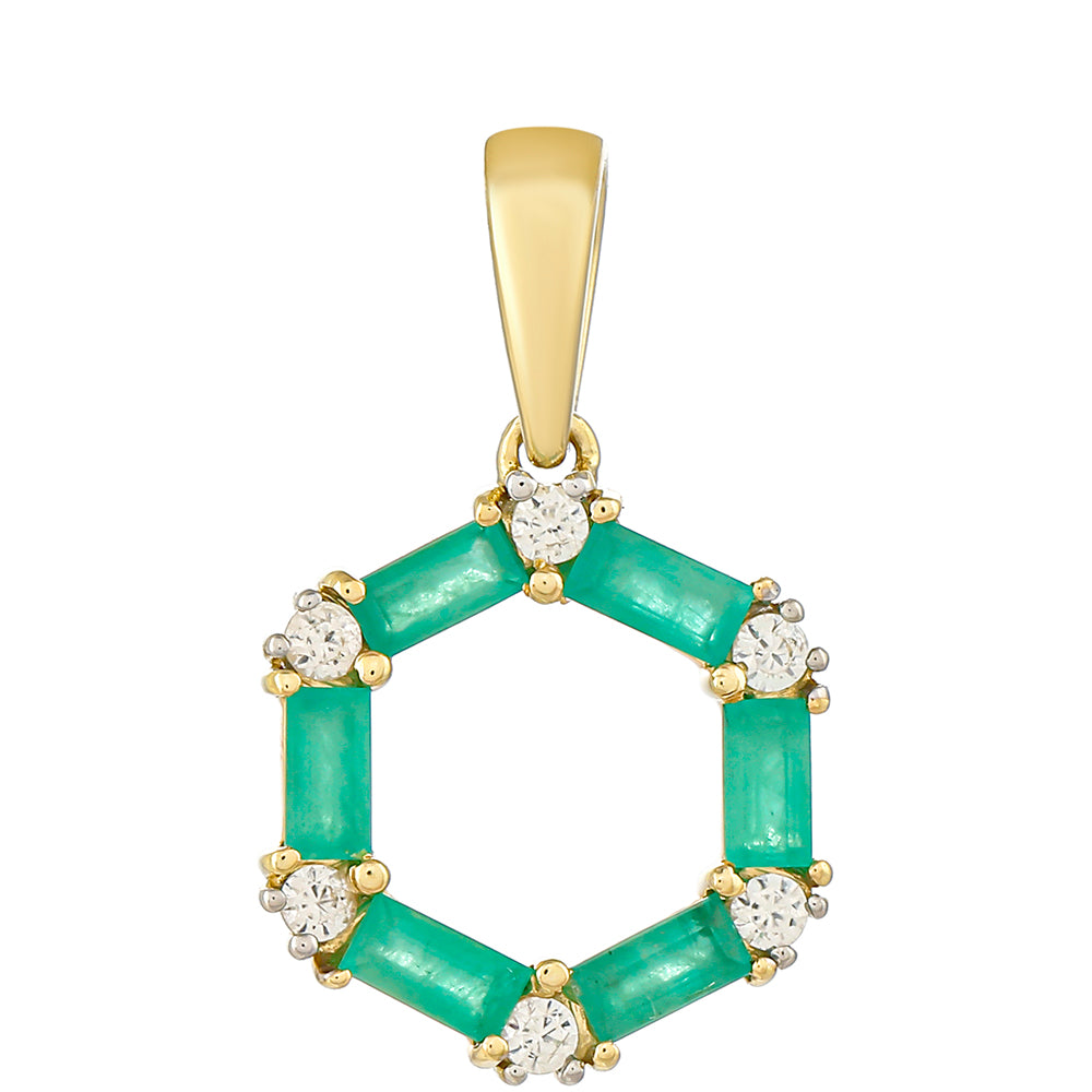Colgante de Oro 9K con Esmeralda de Brasil y Zircón natural
