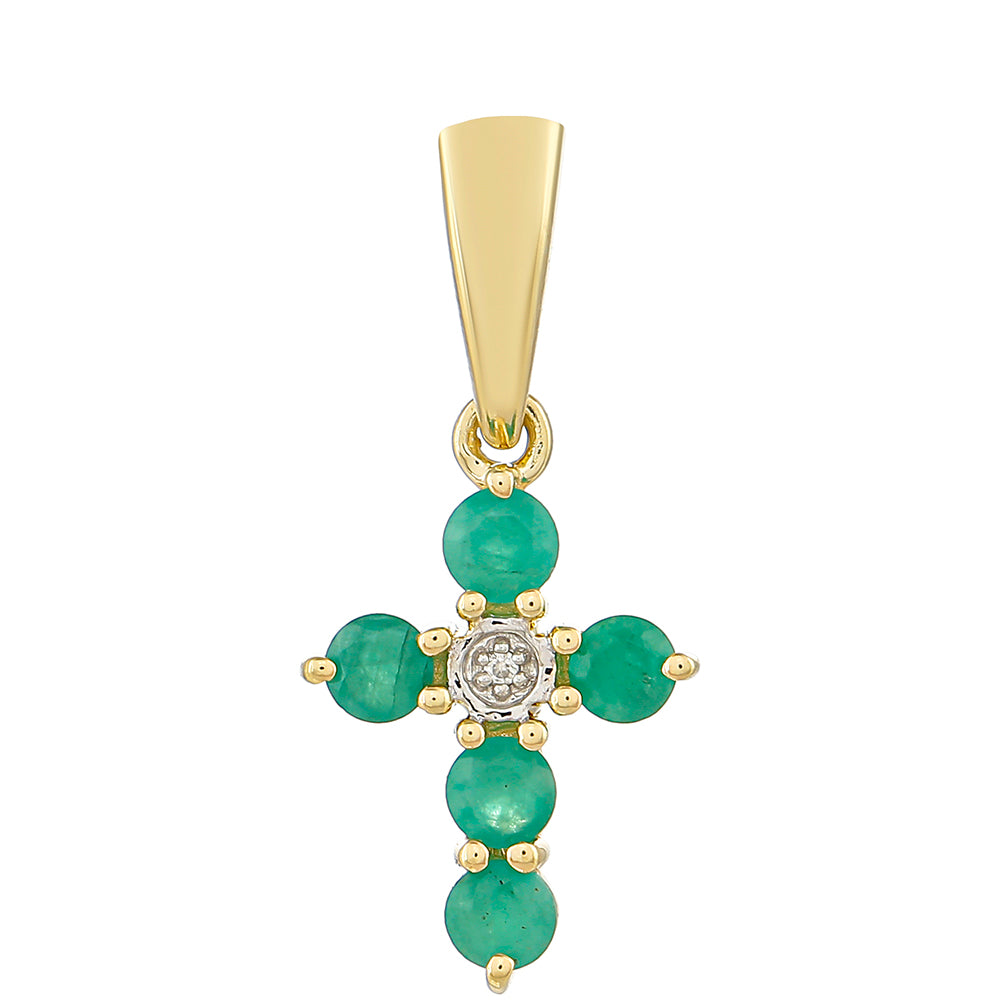 Cruz Colgante de Oro 9K con Esmeralda de Brasil y Zircón natural