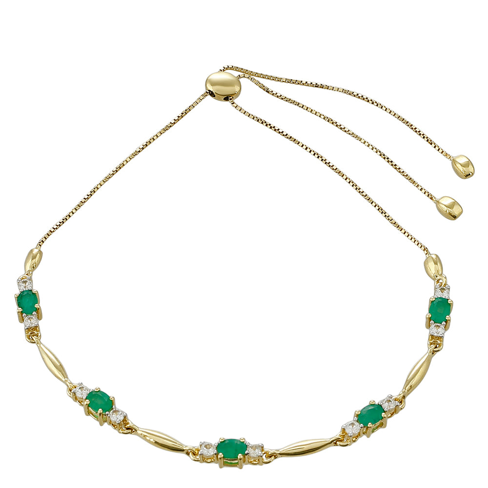 Pulsera de Oro 9K con Esmeralda de Brasil y Zircón natural