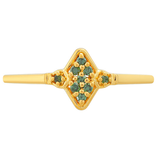 Anillo de Plata Bañada en Oro con Diamante Verde