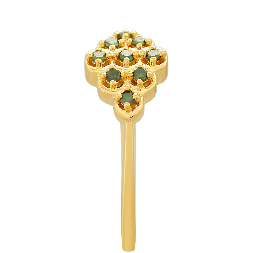 Anillo de Plata Bañada en Oro con Diamante Verde