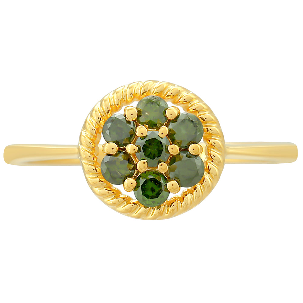 Anillo de Plata Bañada en Oro con Diamante Verde 1 