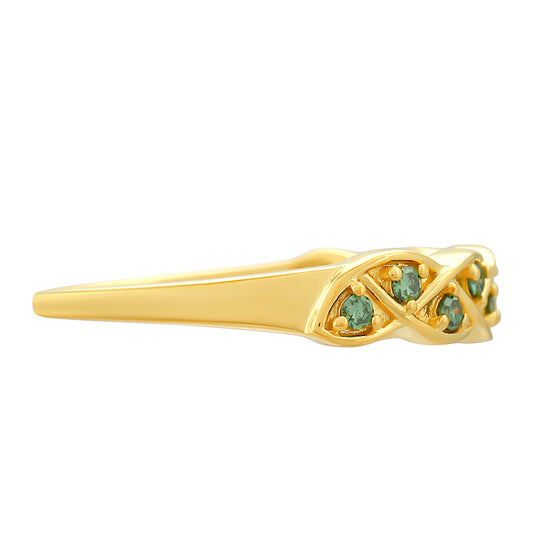 Anillo de Plata Bañada en Oro con Diamante Verde