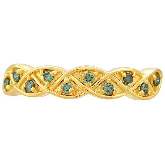 Anillo de Plata Bañada en Oro con Diamante Verde
